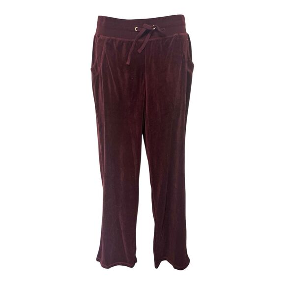 Monroe & Main Velour Tracksuit Burgundy Chain Trim Zipper Jacket Active Pant Set - Picture 11 of 16